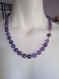 collana vintage con perle di ametista naturale