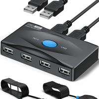 NUOVO KVM Switch USB 2.0 Con 4 Porte USB per 2 PC