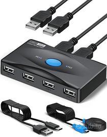 NUOVO KVM Switch USB 2.0 Con 4 Porte USB per 2 PC