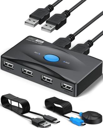 NUOVO KVM Switch USB 2.0 Con 4 Porte USB per 2 PC