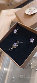 Parure collana e orecchini viola