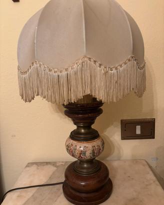 Coppia abat-jour vintage in legno e ceramica