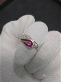 anello oro bianco 18 kt diamanti e rubini 