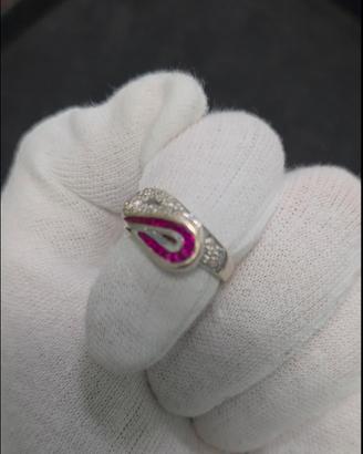 anello oro bianco 18 kt diamanti e rubini 