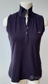 Polo smanicata SUN68 blu notte in piquet tg L