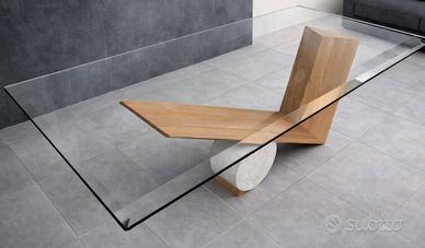 Tavolo cristallo Cattelan base legno e marmo