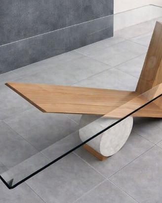 Tavolo cristallo Cattelan base legno e marmo