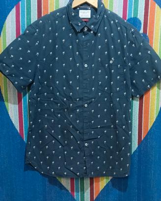 Camicia hawaiana da uomo manica corta denim flower