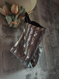 Zaino a sacchetto con paillettes argento