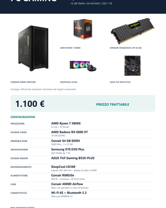 PC Gaming Ryzen 7 5800X RX 6800 XT 64GB SSD 1TB