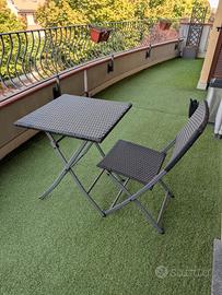 set tavolino balcone in metallo e rattan,con sedia