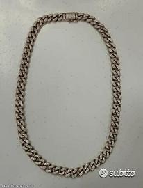 Collana cubana argento rosso 925 e zirconi