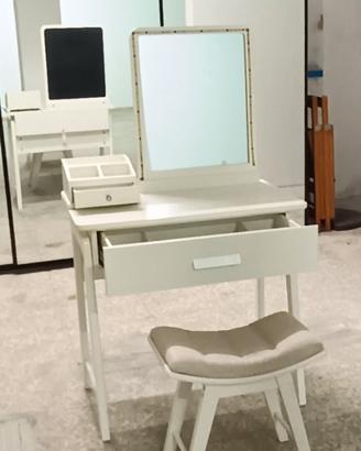 Consolle da trucco bianca 80x40x140 con sgabello