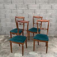 Set 4 sedie vintage legno velluto stile impero