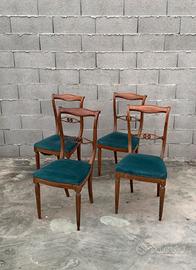 Set 4 sedie vintage legno velluto stile impero