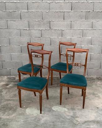 Set 4 sedie vintage legno velluto stile impero