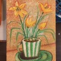 Tela Quadro. Vaso di Fiori Arancione e verde