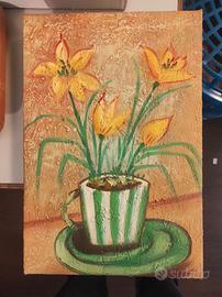 Tela Quadro. Vaso di Fiori Arancione e verde
