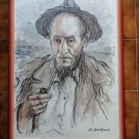 Alfonso Grassi Volto di vecchio litografia