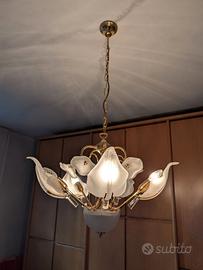 Lampadario 5 luci + 2 abat-jour vintage vetro