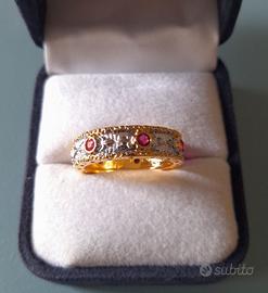Anello eternity oro argento zirconi rosso rubino