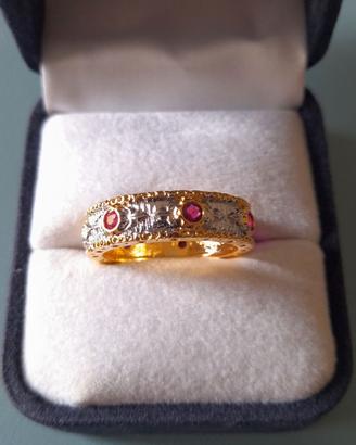 Anello eternity oro argento zirconi rosso rubino