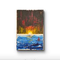 Quadro orginale acrilico materico 40x60, barca r.