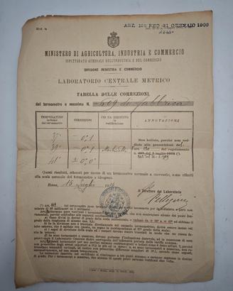 Certificato Metrico 1914 Termometro Medicina