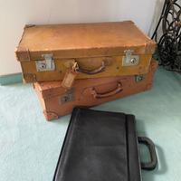 Set valigie vintage anni 40/50 in cuoio + cartella