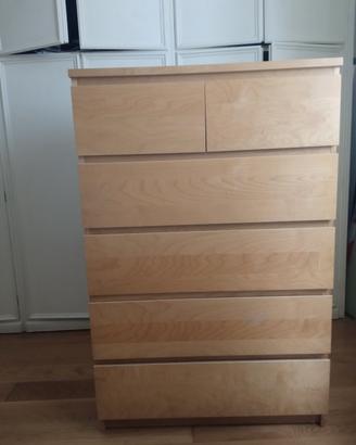 Cassettiera Malm Ikea 6 cassetti rovere