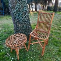  vintage sedia e pouf in vimini 