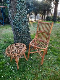  vintage sedia e pouf in vimini 