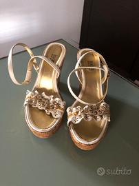 Sandali donna bianchi e oro con strass n.37