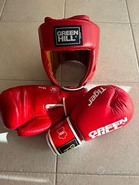 Green Hill guantoni e caschetto boxe competizione