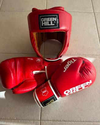 Green Hill guantoni e caschetto boxe competizione