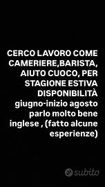 Cameriere aiuto cuoco barista