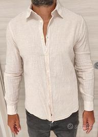 Camicia in lino Sorbino bianca e beige
