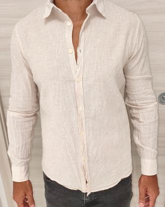 Camicia in lino Sorbino bianca e beige