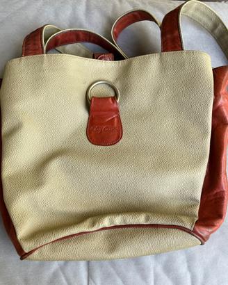 Borsa Oleg Cassini Vintage in Pelle Bicolore Beig