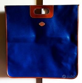 Originale I SANTI, shopping bag in vera pelle blu