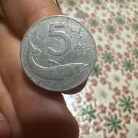 5 lire con il delfino 1954