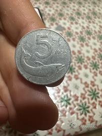 5 lire con il delfino 1954