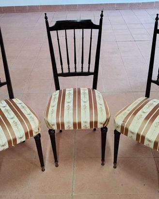 Set 3 sedie legno nere anni Sessanta imbottite