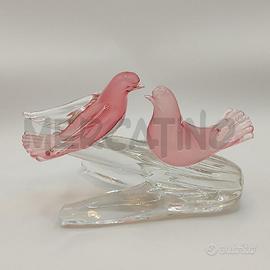 STATUINA UCCELLINI ROSA SUL RAMO