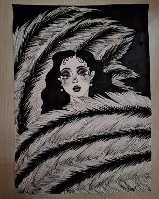 Illustrazione originale donna con piume Burlesque