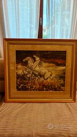 Quadro "Cavalli bianchi in corsa" olio su tela
