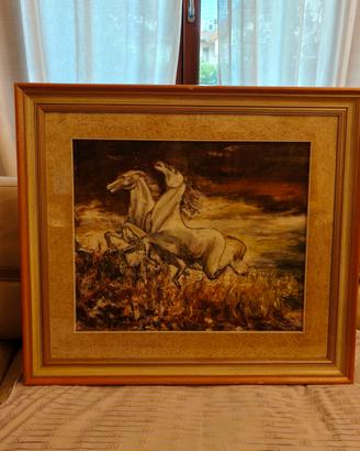 Quadro "Cavalli bianchi in corsa" olio su tela