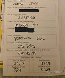 Cerchi e gomme per Honda CRV