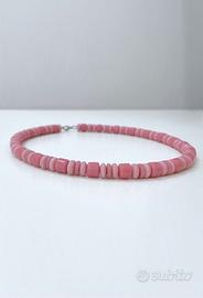 Collana corta rosa in vetro ceco opaco, 45 cm