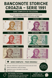 Banconote Croazia Dinari Croati Originali anni 90